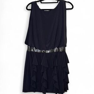 Betsy and Adam Sleeveless Mini Dress with Black/silver sequin belt